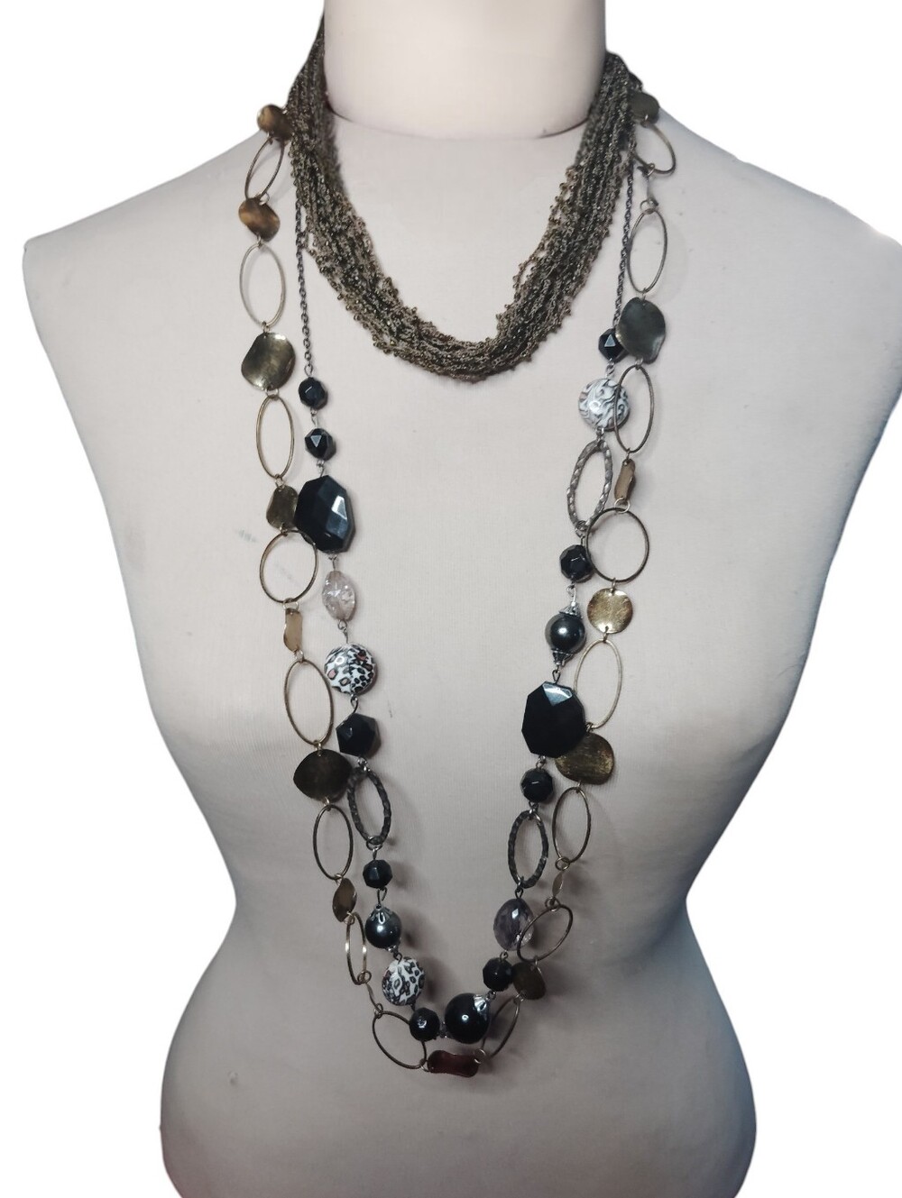 Three Boho Fall Necklaces 2 Long Chain & Chunky Bead 1 Short Crochet & Tiny Bead